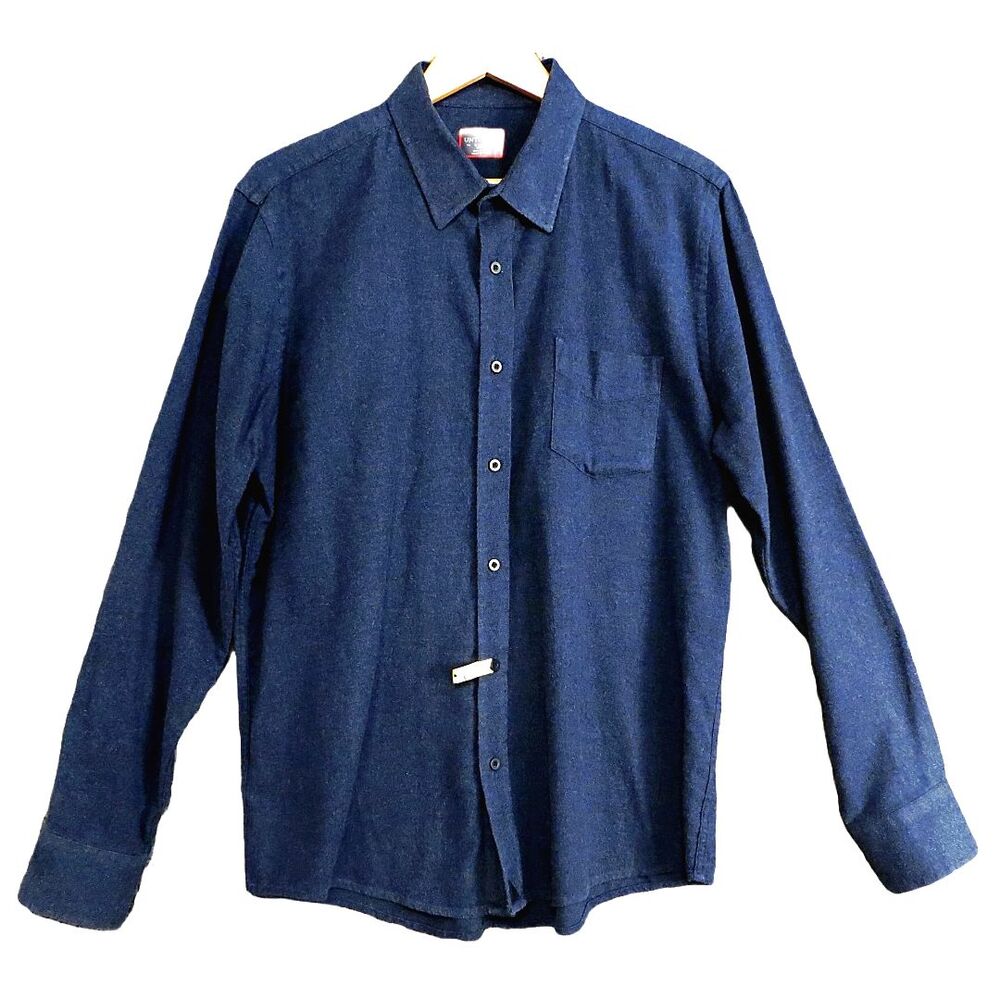 Untuckit Men Blue Sherwood Flannel Slim Fit Spread Collar Button Long Sleeves XL